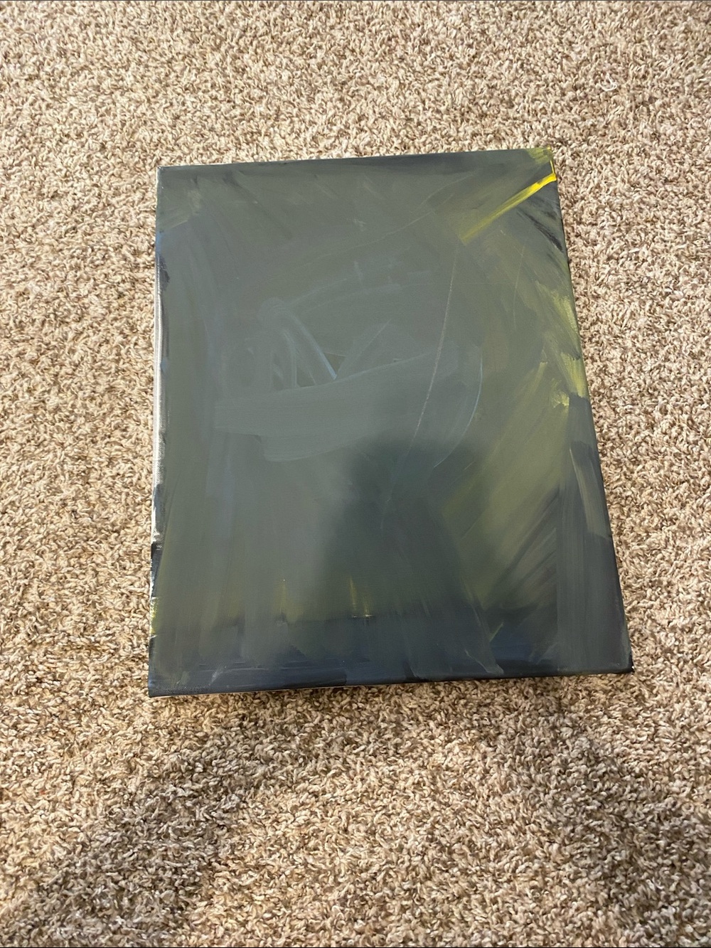Abstract Painted Canvas in Deep Green with Yellow Accents